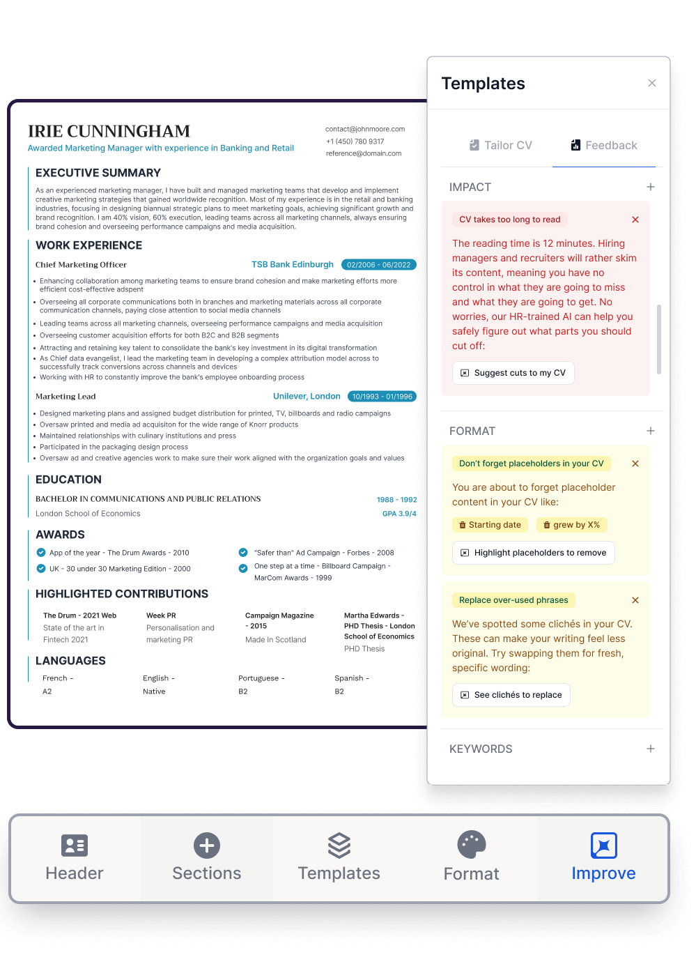 AI CV builder preview 2